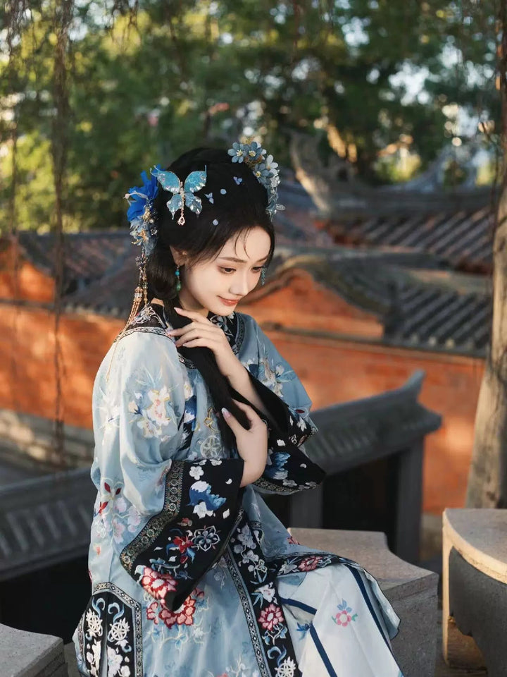 【Hanfu】Azure Butterfly Grace | Qing Style Hanfuhan fu Chinese han fu hanfu male tang dynasty clothes chinese hanfu tang dynasty outfits traditiona hanfu dress chinese hanfu chinese style dress dress fashion cheongsam dress q