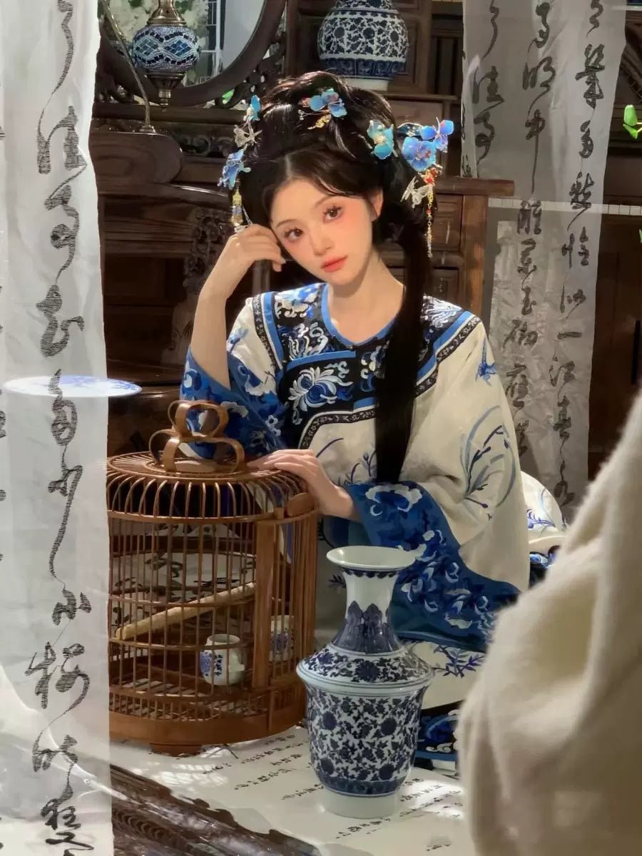 【Hanfu】Blue Willow Elegance | Qing Style Hanfuhan fu Chinese han fu hanfu male tang dynasty clothes chinese hanfu tang dynasty outfits traditiona hanfu dress chinese hanfu chinese style dress dress fashion cheongsam dress q