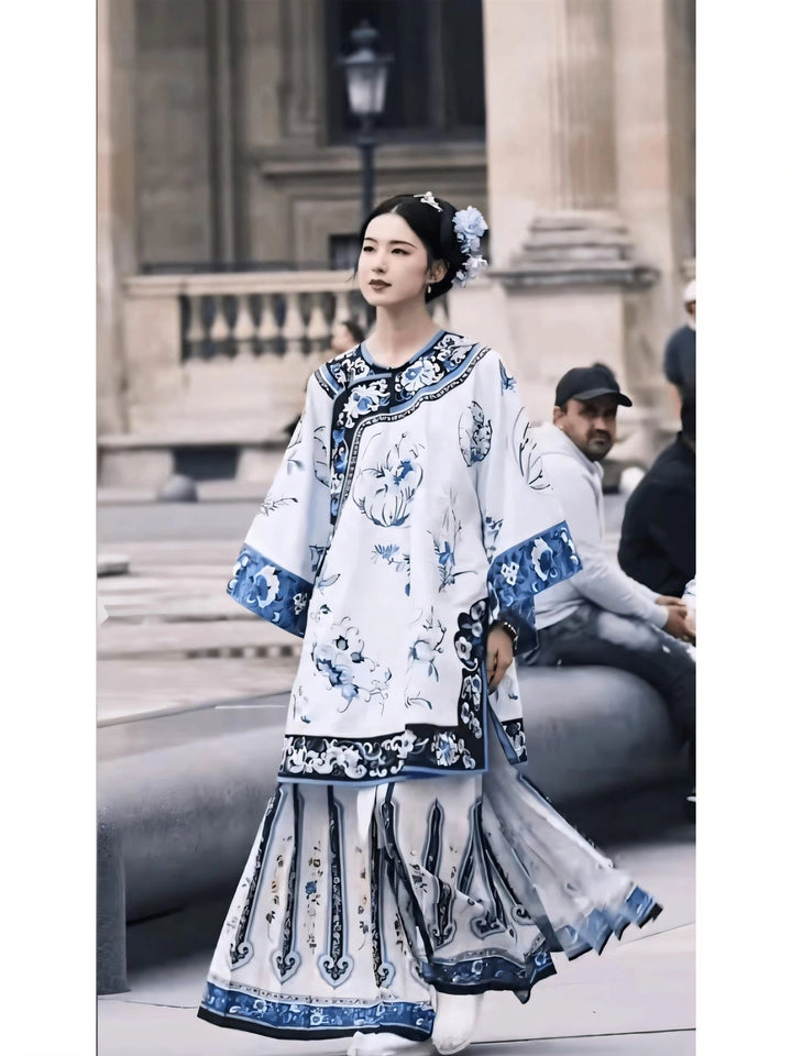 【Hanfu】Cerulean Blossom Serenade | Qing Style Hanfuhan fu Chinese han fu hanfu male tang dynasty clothes chinese hanfu tang dynasty outfits traditiona hanfu dress chinese hanfu chinese style dress dress fashion cheongsam dress q