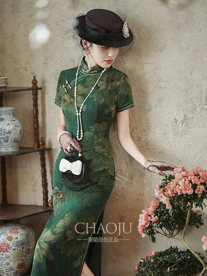 【Hanfu】Emerald Elegance Bloom | Cheongsam/Qipaohan fu Chinese han fu hanfu male tang dynasty clothes chinese hanfu tang dynasty outfits traditiona hanfu dress chinese hanfu chinese style dress dress fashion cheongsam dress q