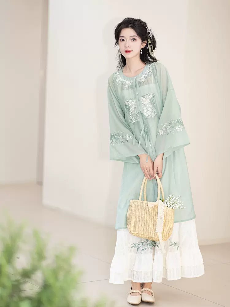 【Hanfu】Emerald Sleeves in Green | Modern Style Hanfuhan fu Chinese han fu hanfu male tang dynasty clothes chinese hanfu tang dynasty outfits traditiona hanfu dress chinese hanfu chinese style dress dress fashion cheongsam dress q