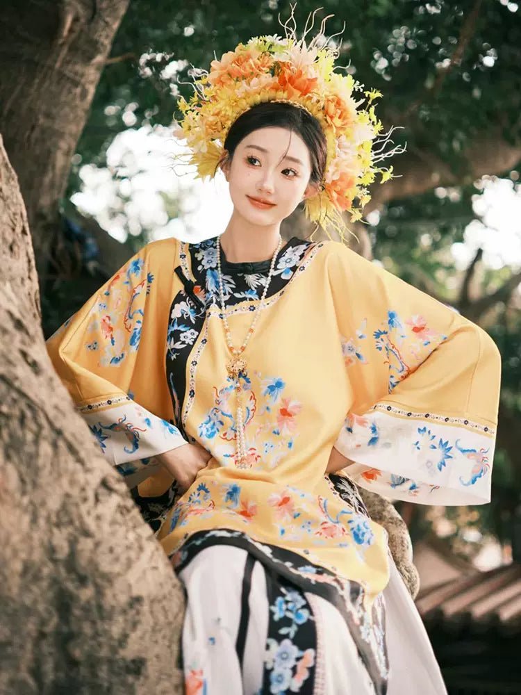 【Hanfu】Golden Blossom Radiance | Qing Style Hanfuhan fu Chinese han fu hanfu male tang dynasty clothes chinese hanfu tang dynasty outfits traditiona hanfu dress chinese hanfu chinese style dress dress fashion cheongsam dress q