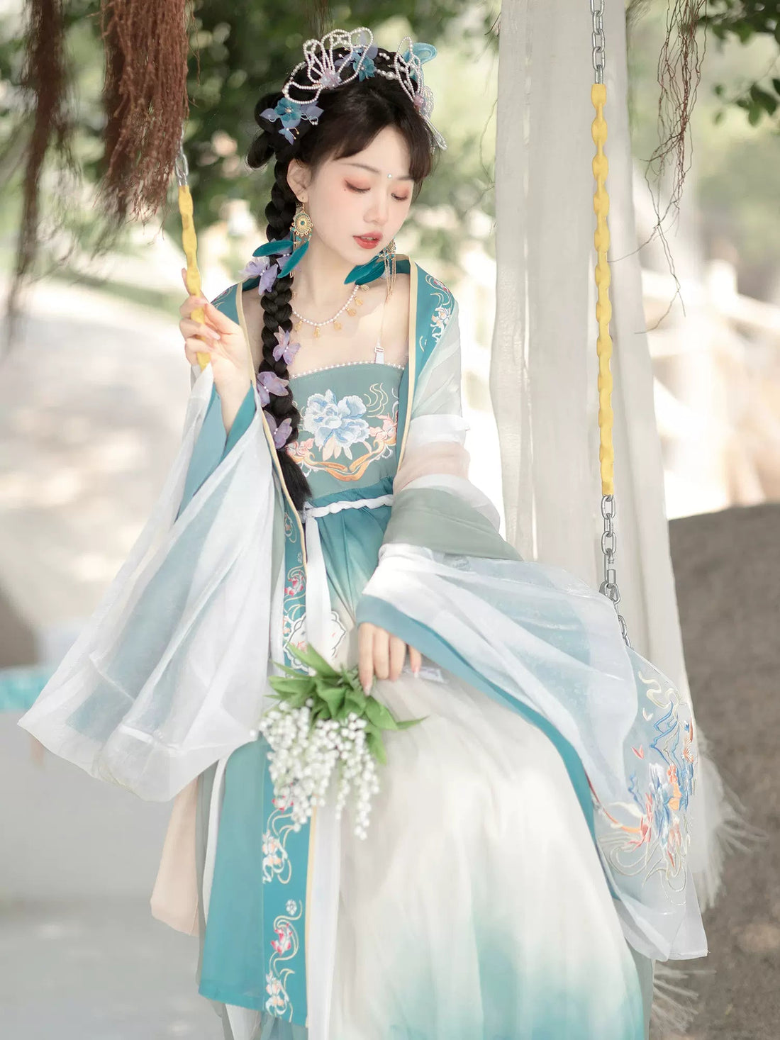 【Hanfu】Green Hills‘ Dreams|Tang Chest - Length skirthan fu Chinese han fu hanfu male tang dynasty clothes chinese hanfu tang dynasty outfits traditiona hanfu dress chinese hanfu chinese style dress dress fashion cheongsam dress q