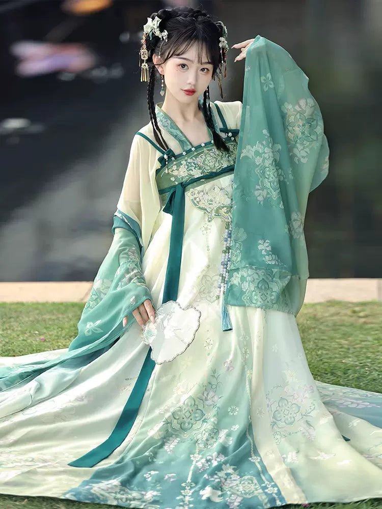 【Hanfu】Green Ripples|Tang Chest - Length skirthan fu Chinese han fu hanfu male tang dynasty clothes chinese hanfu tang dynasty outfits traditiona hanfu dress chinese hanfu chinese style dress dress fashion cheongsam dress q