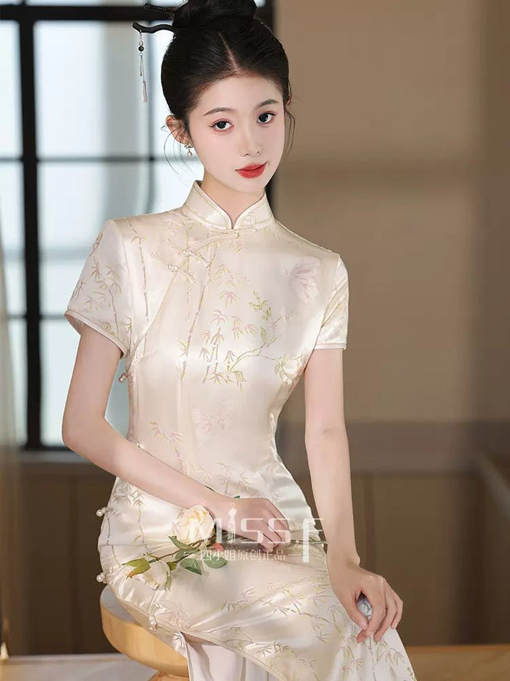 【Hanfu】Moonlit Bamboo Grace | Cheongsam/Qipaohan fu Chinese han fu hanfu male tang dynasty clothes chinese hanfu tang dynasty outfits traditiona hanfu dress chinese hanfu chinese style dress dress fashion cheongsam dress q