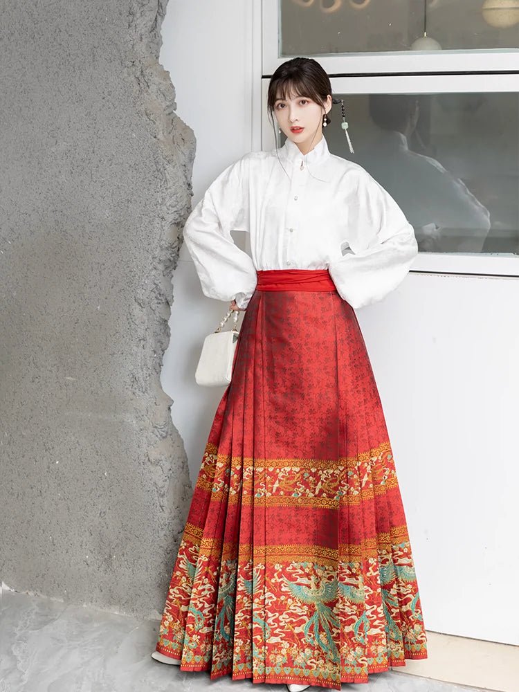 【Hanfu】Red Embroidery & Phoenix Dance in the Skies | Mamian skirthan fu Chinese han fu hanfu male tang dynasty clothes chinese hanfu tang dynasty outfits traditiona hanfu dress chinese hanfu chinese style dress dress fashion cheongsam dress q