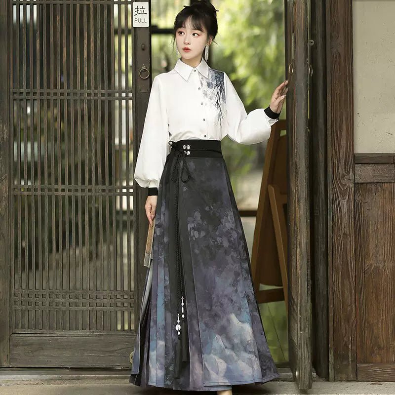 【Hanfu】The shadow of landscape painting|Modern horse - faced skirthan fu Chinese han fu hanfu male tang dynasty clothes chinese hanfu tang dynasty outfits traditiona hanfu dress chinese hanfu chinese style dress dress fashion cheongsam dress q